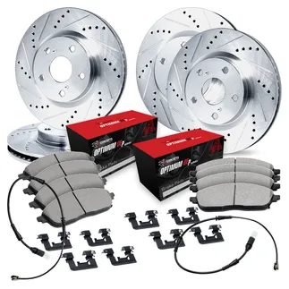 R1 Concepts WGUS2-74020 Drilled & Slotted Silver Rotor Set W/ Optimum OEp Pads & Hdw